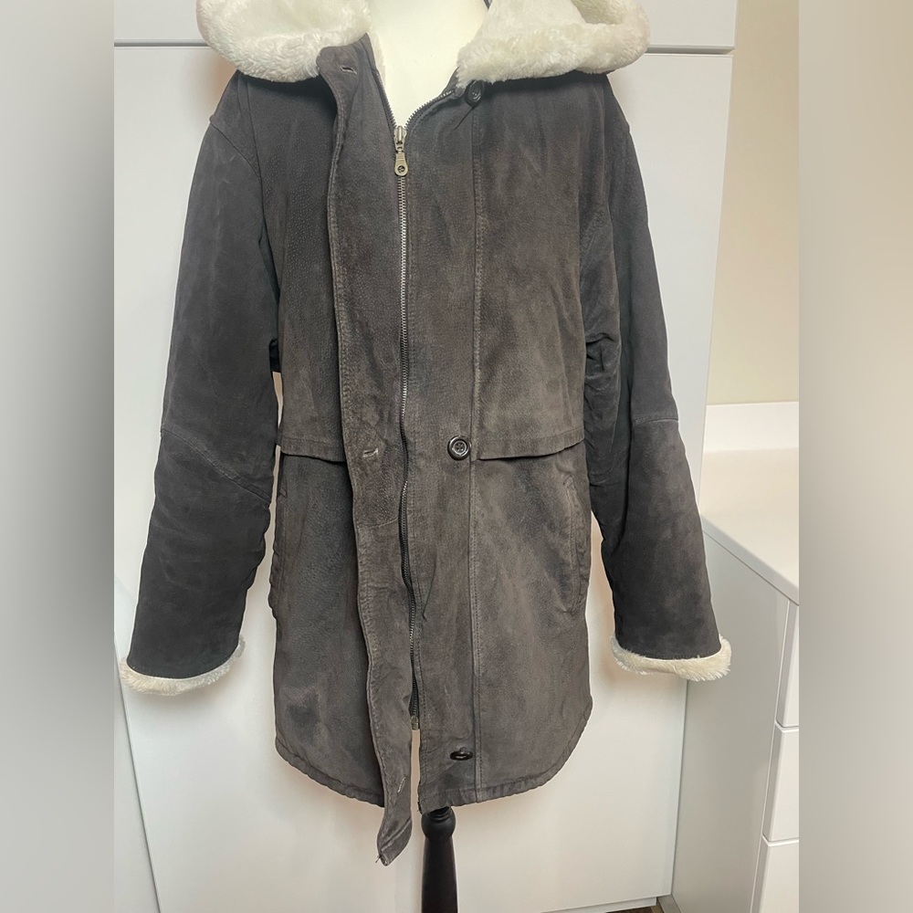 Wilsons Real Leather Brown Suede Coat Cozy Fur Lined Jacket Unisex - Picture 3 of 11